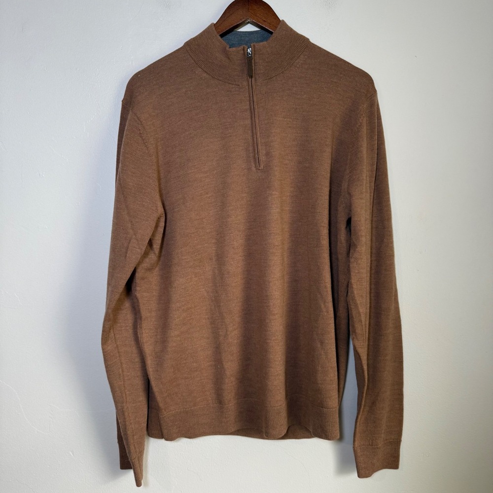 Nordstrom Men's Shop Merino Wool Quarter-Zip Pullover Sweater Size XL Brown‎